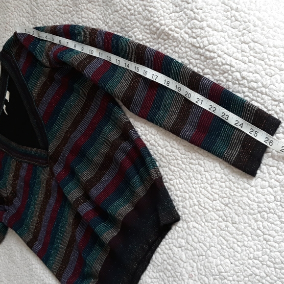 Moth Anthropologie Size Medium V-Neck Metallic Rainbow Stripe Sweater - Picture 12 of 17